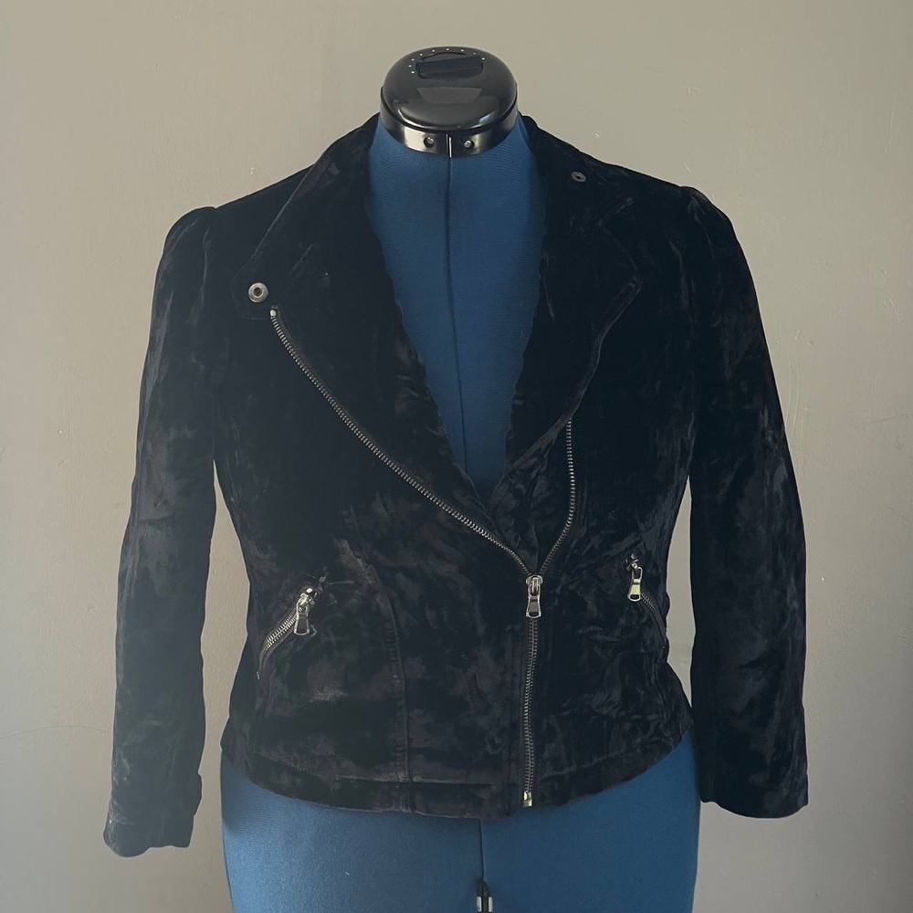 Rebecca Taylor Women's Black Velvet Zip Moto Jacket  Sz 4 Punk Rock New Wave 80s